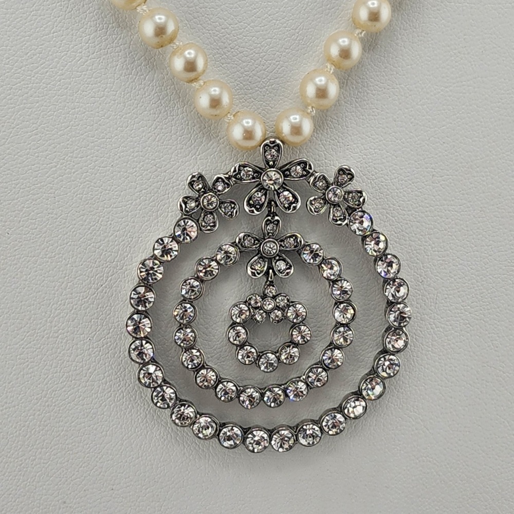Monet Faux Pearl Rhinestone‎ Flower Pendant Necklace